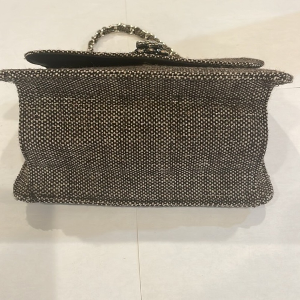 Brown Tweed Metallic Large Rhinestone Center  Purse Chain‎ Bag - Picture 5 of 9